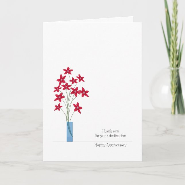 Employee Anniversary Cards, Cute Red Flowers Thank You Card (Front)