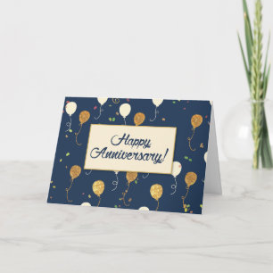 Employee Anniversary Gold Look Balloons Navy Blue Card