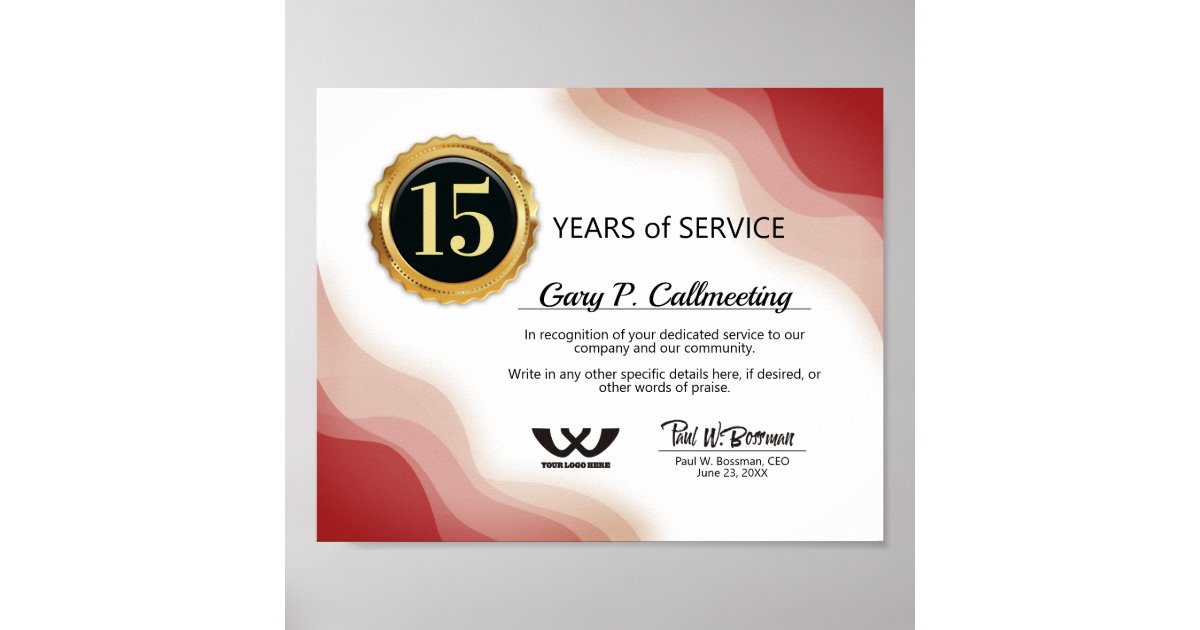 Employee anniversary recognition certificate poster Zazzle