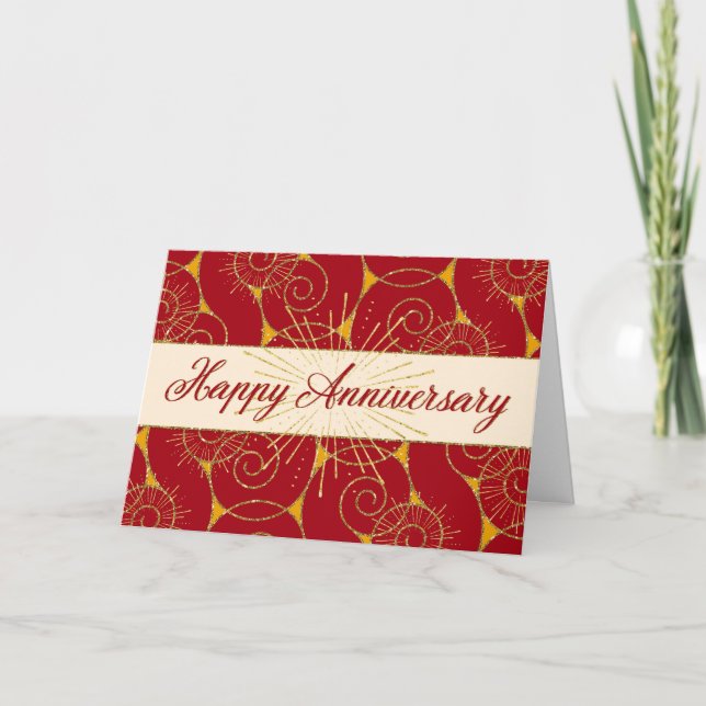 Employee Anniversary - Red Swirls Card (Front)