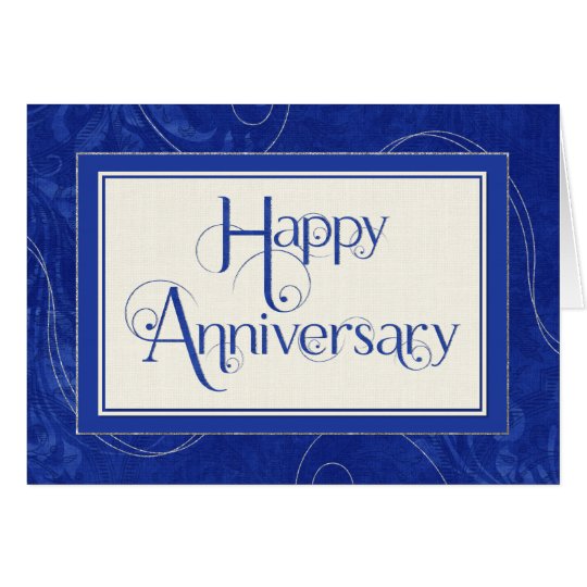 Employee Anniversary - Text Swirls Damask - Blue Card | Zazzle.com