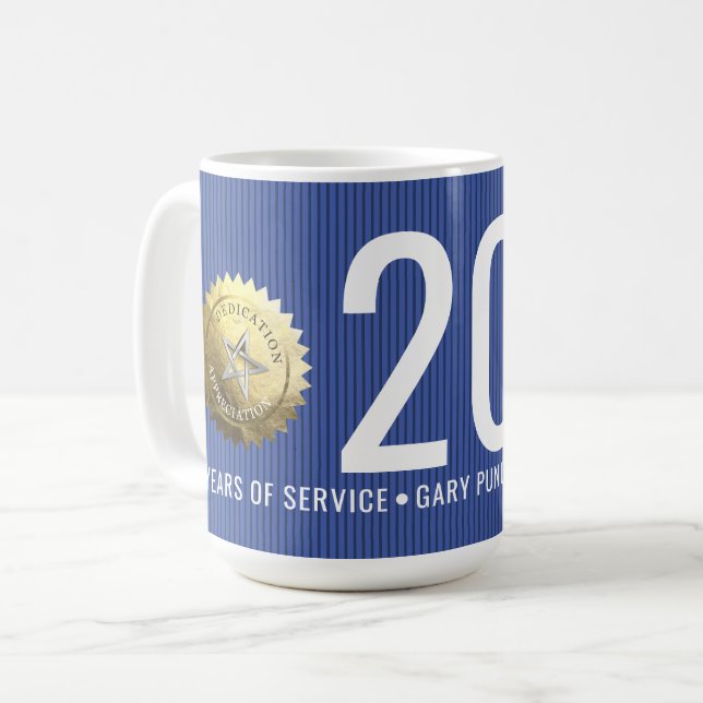 Employee any-year milestone anniversary 20 years coffee mug (Front Left)