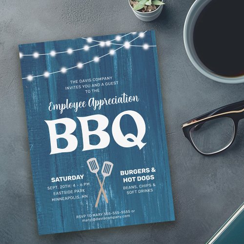 Employee Appreciation BBQ Rustic Blue Invitation