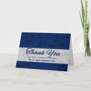 Employee Appreciation Custom Blue Damask Letterpress Thank You Card