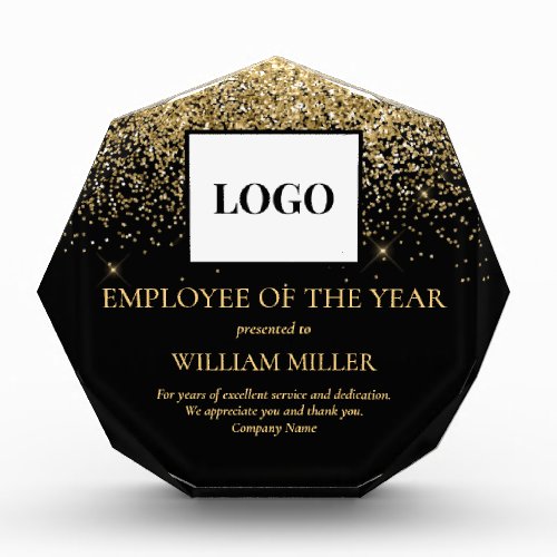 Employee Appreciation Logo Custom Black and Gold Acrylic Award