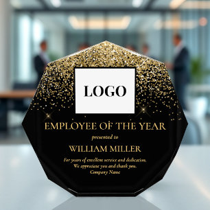 Employee Appreciation Logo Custom Black and Gold Acrylic Award