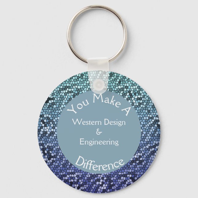 Employee Appreciation Mosaic Blue Tiles Thank You Keychain (Front)