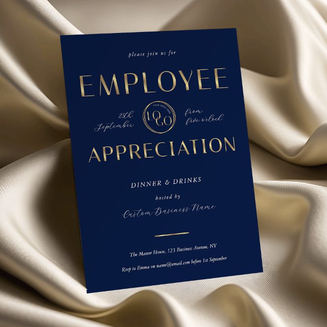 Employee Appreciation Navy & Gold Logo Business Invitation (Creator Uploaded)