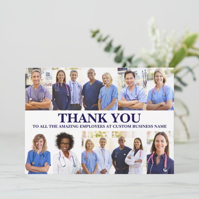 Employee Appreciation Personalized 8 Photo Collage Thank You Card (Standing Front)