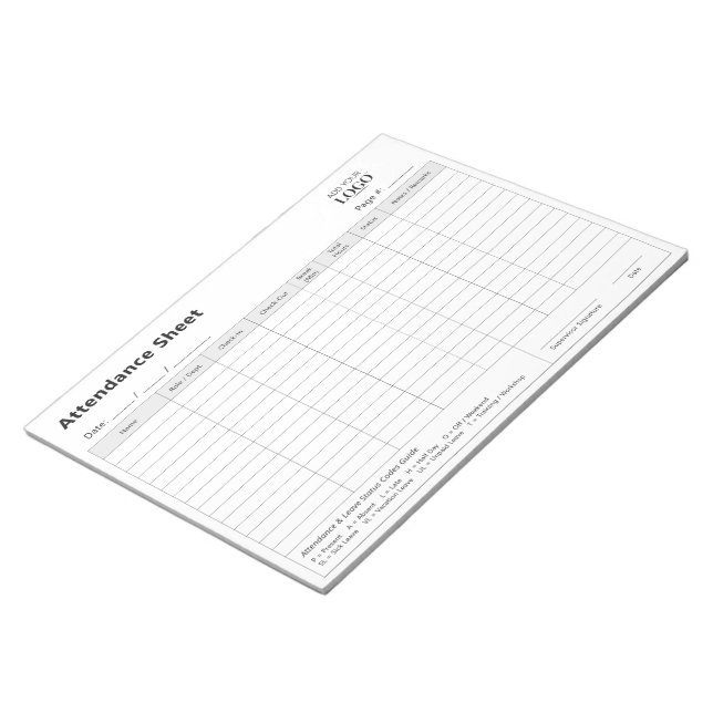 Employee Attendance Log | Daily Timesheet Notepad (Angled)