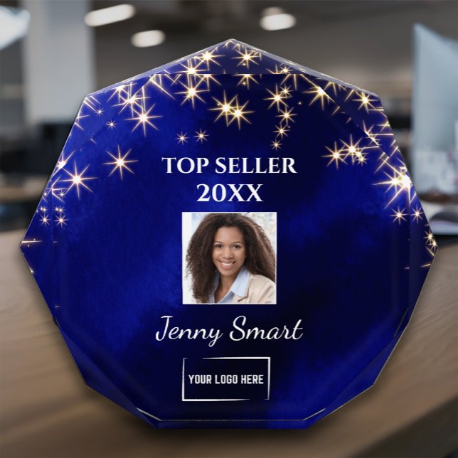 Employee Award - Modern Blue and Gold Customizable (Top Seller Customizable Employee Award - Acrylic with Dark Blue Background and Stars)