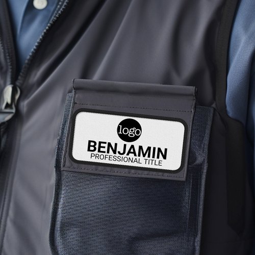 Employee Badge with Logo Name Title Black White