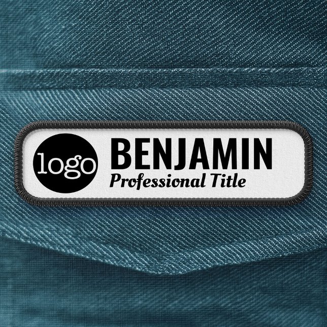Employee Badge with Logo Name & Title Black White (Custom Patch)