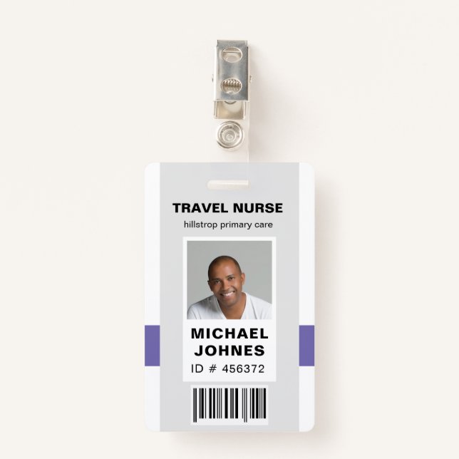 employee bar code photo name tag badge (Front with Clip)