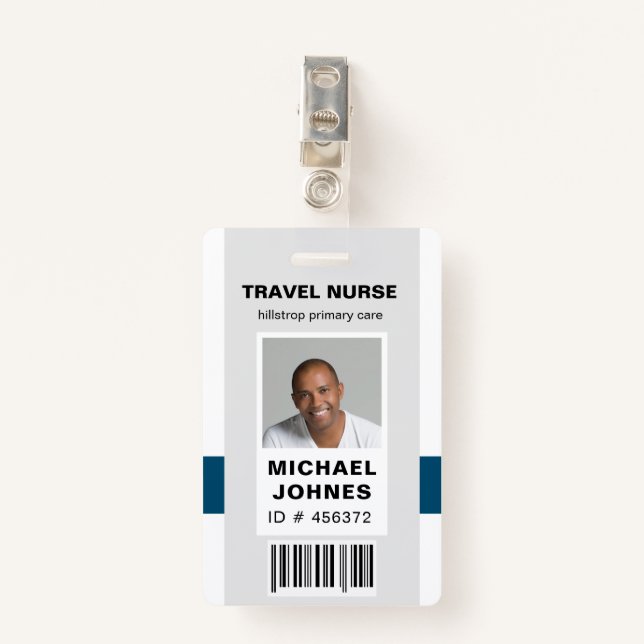 employee bar code photo name tag badge (Front with Clip)