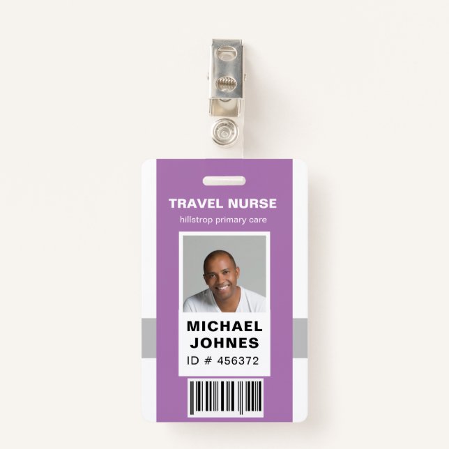 employee bar code photo name tag badge (Front with Clip)
