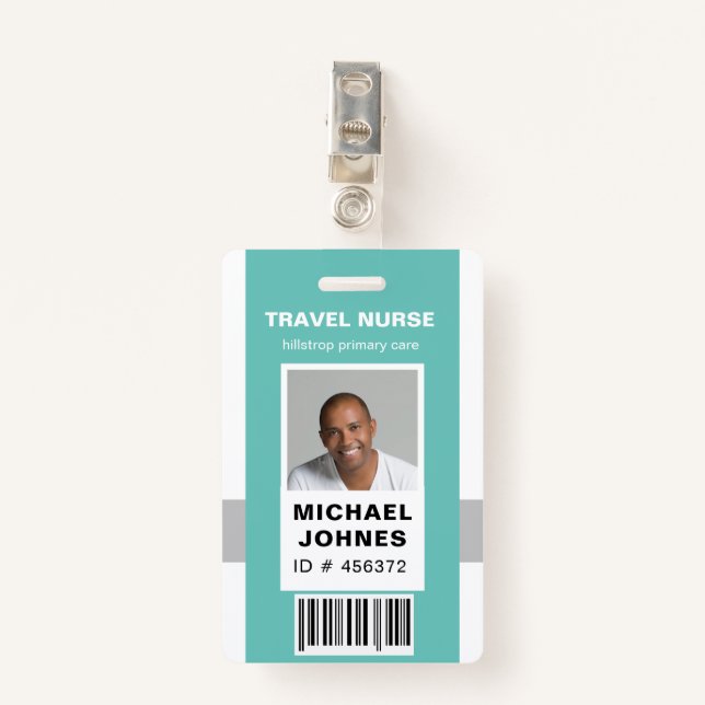 employee bar code photo name tag badge (Front with Clip)