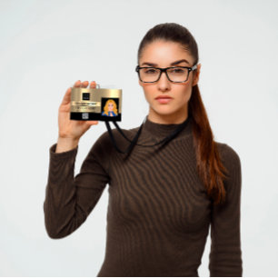 Employee Barcode Logo Name Scanner Black Gold Lux Badge