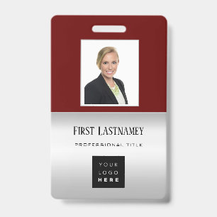 Employee Barcode Logo Name Scanner Gray Burgundy Badge