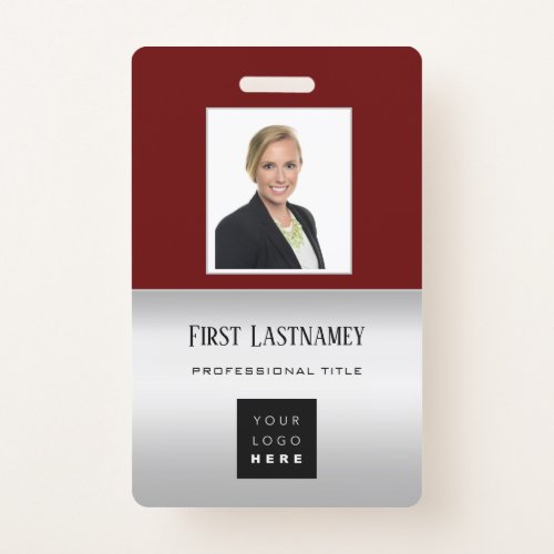 Employee Barcode Logo Name Scanner Gray Maroon Badge