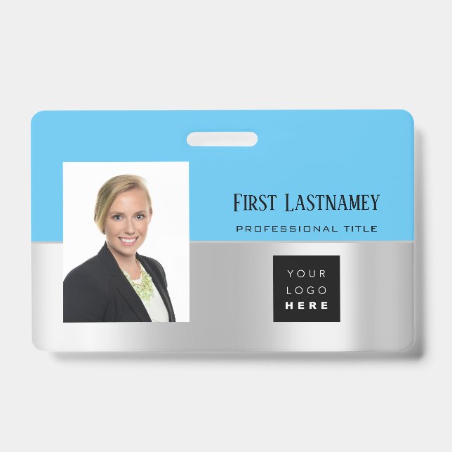 Employee Barcode Logo Name Scanner Gray Ocean Badge (Front)