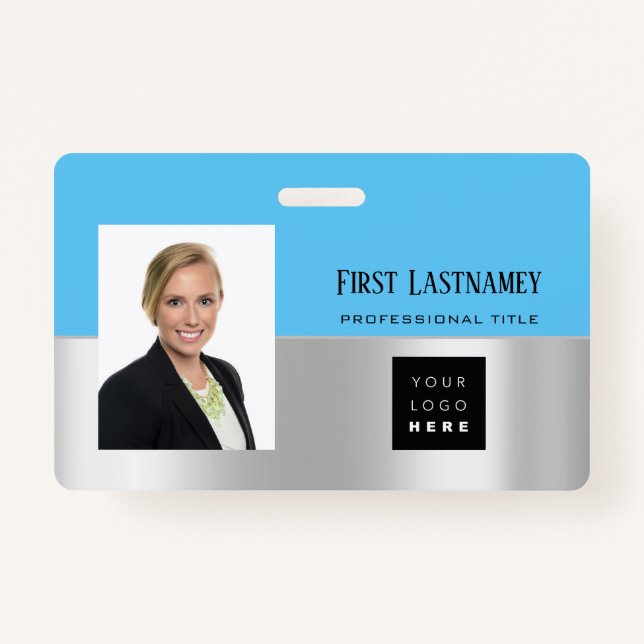 Employee Barcode Logo Name Scanner Gray Ocean Badge (Front)