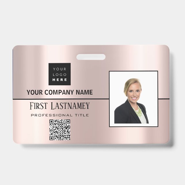 Employee Barcode Logo Name Scanner Gray Rose Verti Badge (Front)