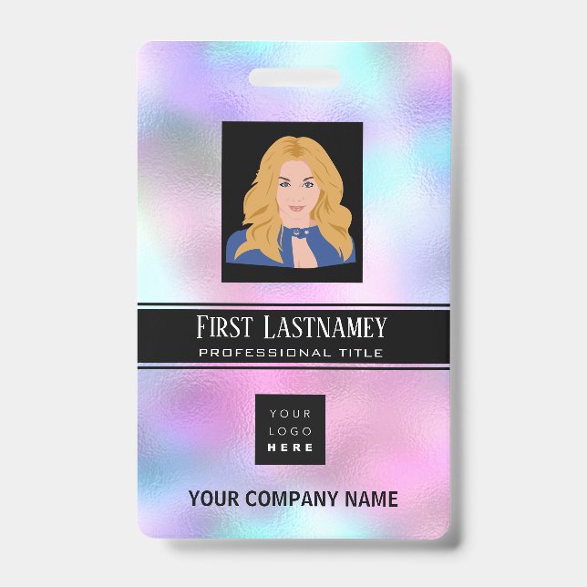 Employee Barcode Logo Name Scanner Ombre Vertical Badge (Front)