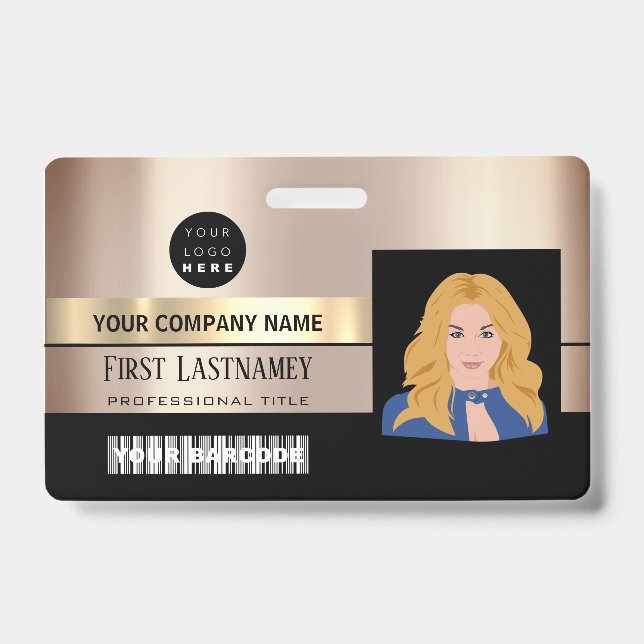 Employee Barcode Logo Name Scanner Rose Gold VIP Badge (Front)