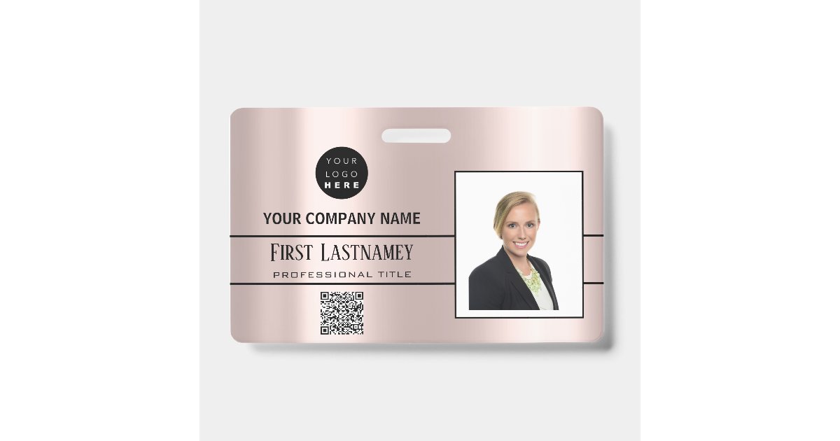 Employee Barcode Logo Name Scanner Stripe Rose Badge | Zazzle