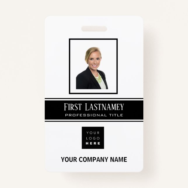 Employee Barcode Logo Name Scanner White Vertical Badge (Front)