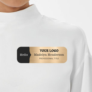 Employee Black Metallic Light Gold Logo Hello Name Tag