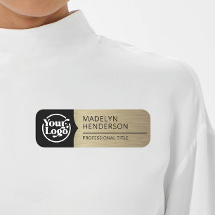 Employee Black Metallic Old Gold Logo Magnetic Name Tag