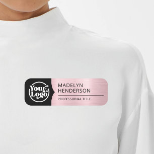 Employee Black Metallic Rose Gold Logo Magnetic Name Tag