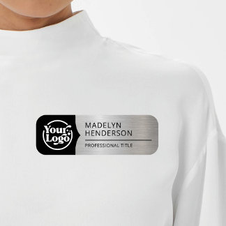 Employee Black Metallic Silver Logo Magnetic Name Tag