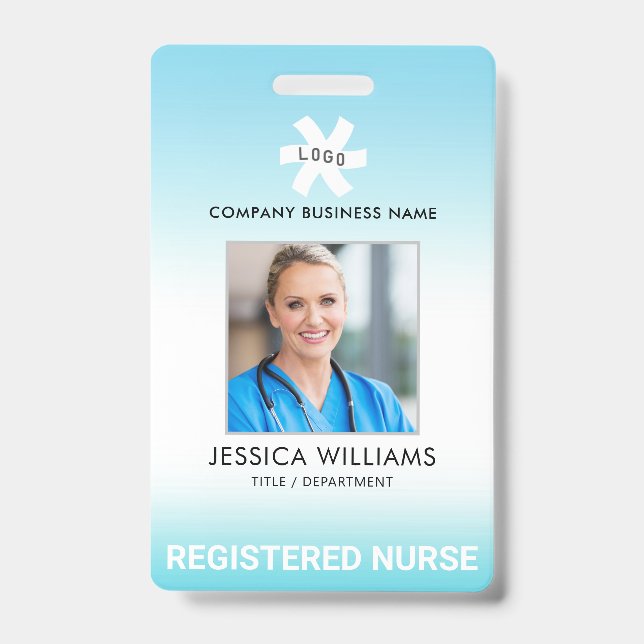 Employee Blue Gradient Editable Occupation Photo Badge (Front)