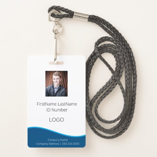 Employee Blue Professional ID Badge with Barcode