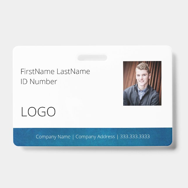 Employee Blue Professional ID Badge with Barcode (Front)