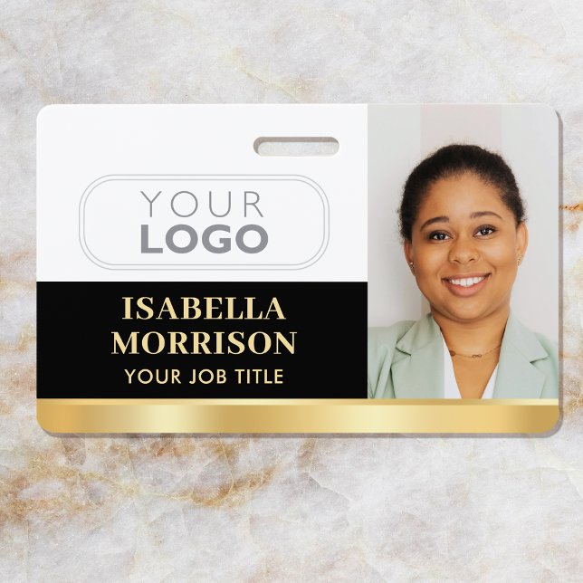 Employee Business Custom ID Logo QR Black Gold Badge (Creator Uploaded)