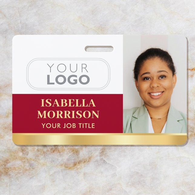Employee Business Custom ID Logo QR Red Gold Badge (Creator Uploaded)