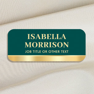 Employee Business Custom Staff ID Green Gold Name Tag