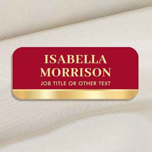 Employee Business Custom Staff ID Red Gold Name Tag | Zazzle