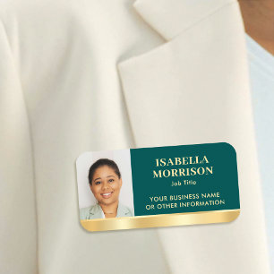 Employee Business ID Staff Photo Green Gold Name Tag