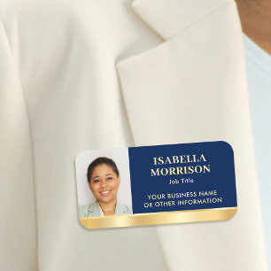 Employee Business ID Staff Photo Navy Gold Name Tag