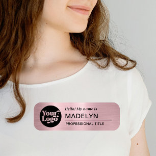 Employee Business Logo Hello Rose Gold Magnetic Name Tag