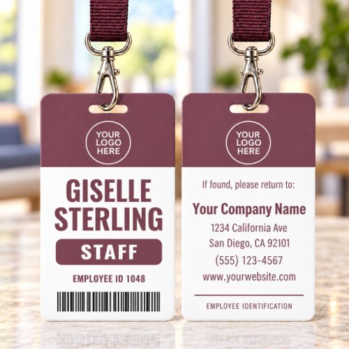 Employee Business Logo Name Burgundy Badge