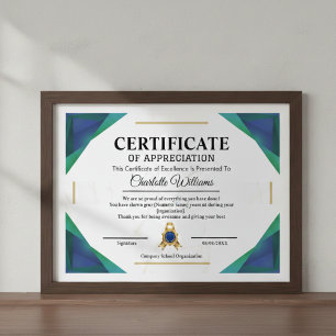 Employee Certificate of Achievement Award
