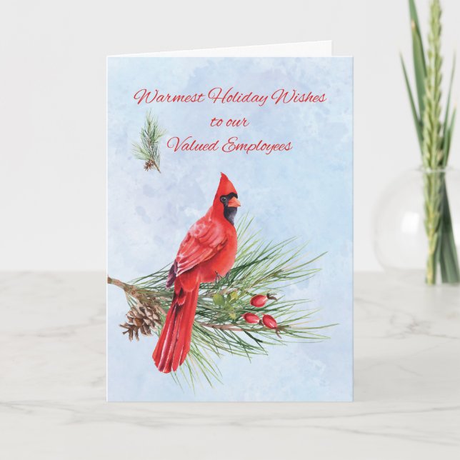 Employee Christmas Bonus Business Red Cardinal  Card (Front)