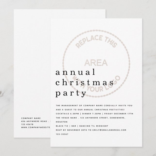 Employee Christmas Party Minimalist Tinted Logo Invitation (Front/Back)