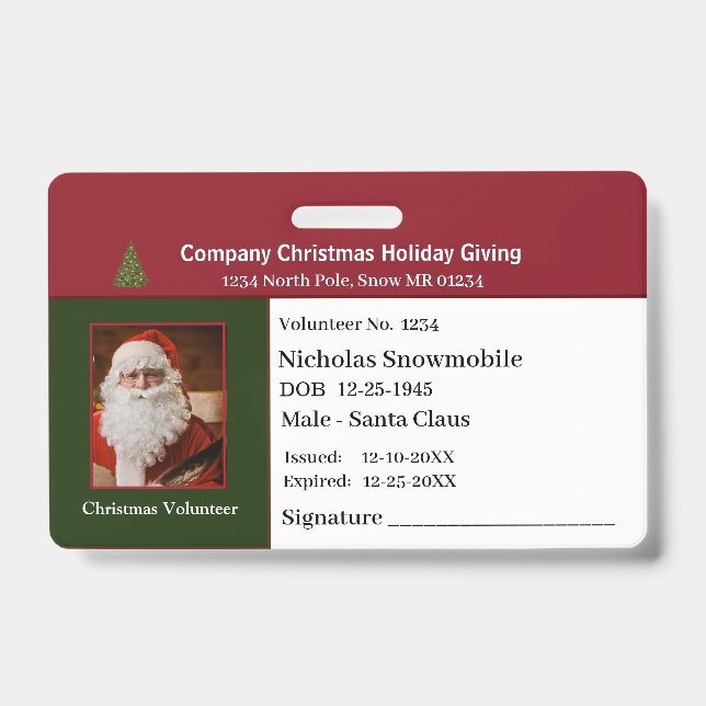 Employee Christmas Photo ID Identification Custom Badge (Front)